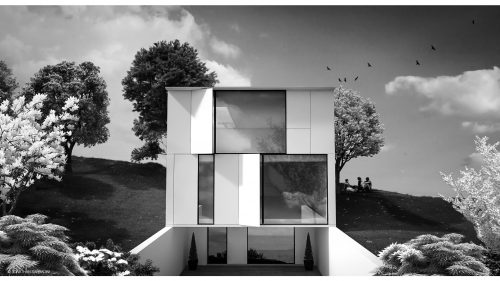 visualizzazione architettonica 3d render di una moderna casa in collina