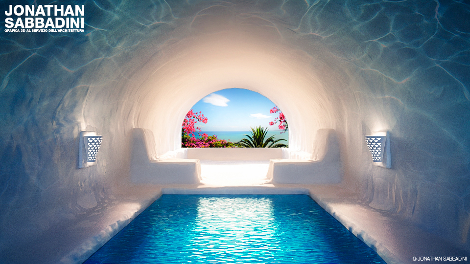 Una piscina scavata nel tufo, progetto di visualizzazione architettonica in 3D