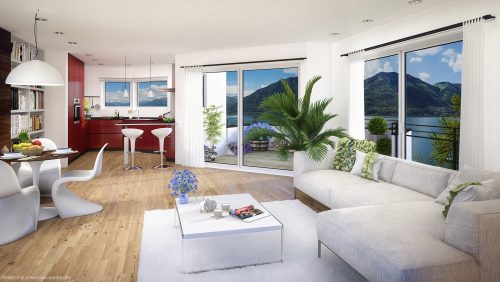 Interno della Residenza Cristallo a Minusio visualizzazione architettonica render 3D Jonathan Sabbadini