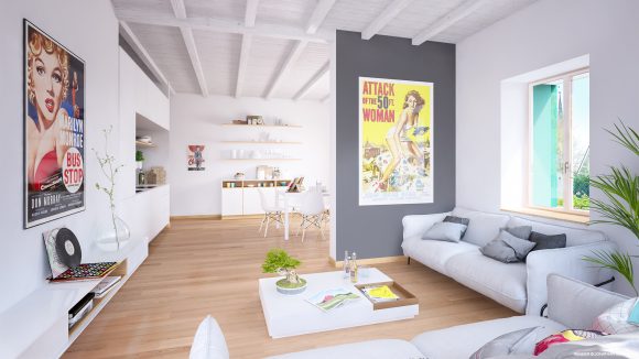 visualizzazione architettonica interno ristrutturazione immobiliare Jussy 3D rendering Jonathan Sabbadini