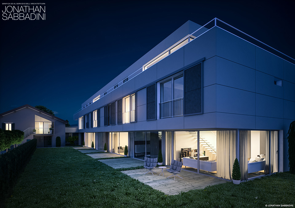 rendering esterno immobiliare notturno - Jonathan Sabbadini Bellinzona Ticino