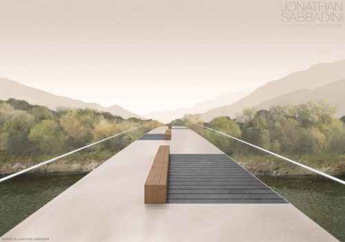 Visualizzazione per concorso di ingegneria Passerella sul fiume Maggia Ingegner Masotti Bellinzona