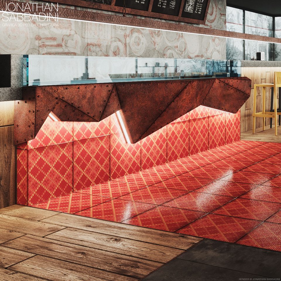 render interior design bar Ticino progetto Carlo Rampazzi Ascona