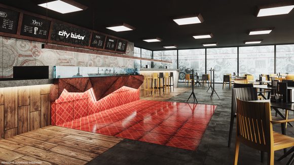 modellazione e rendering interior design bar ristorante Ticino