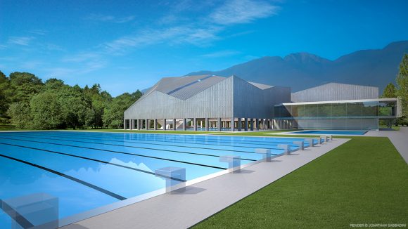 rendering per concorso di architettura piscina CST Tenero