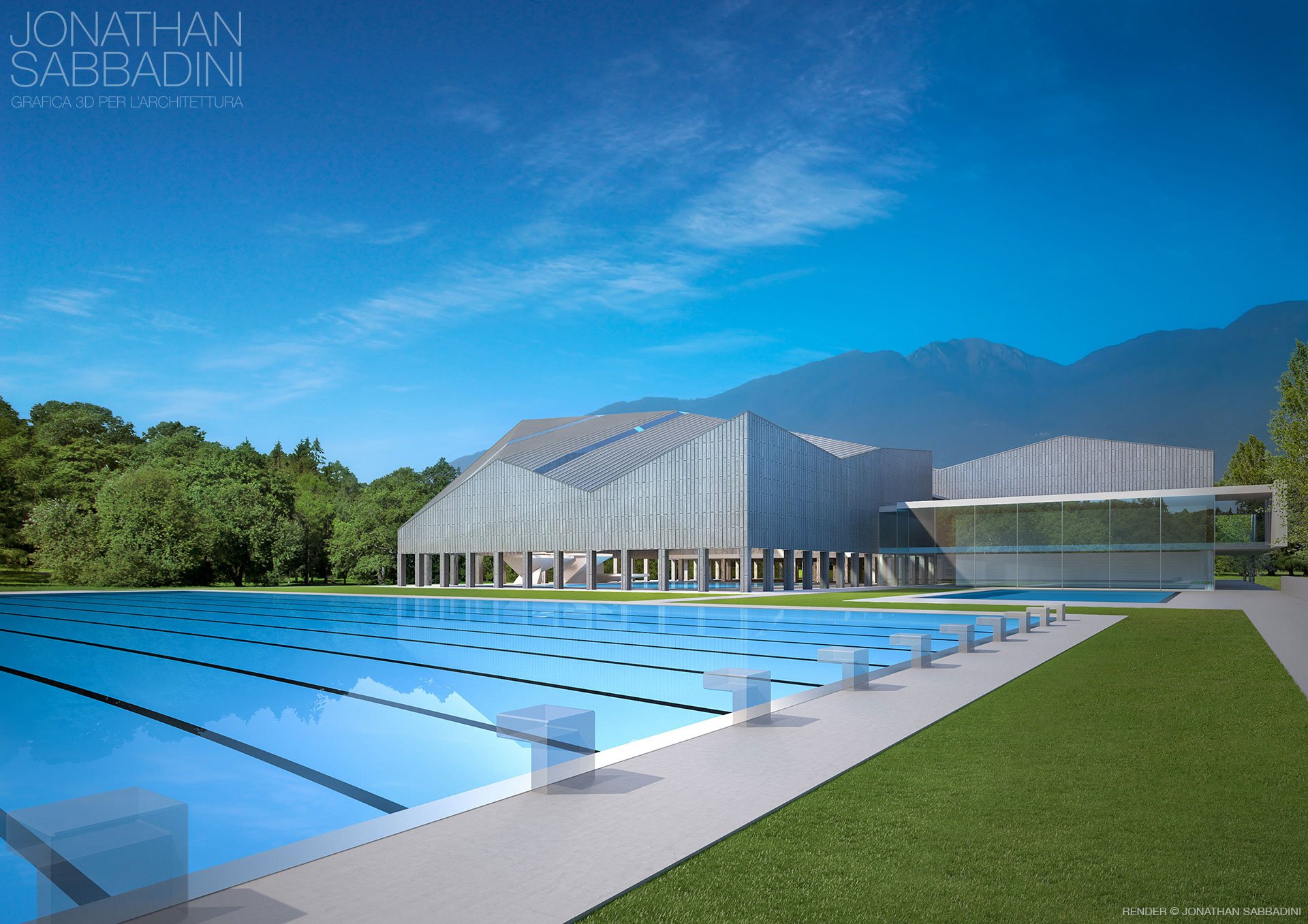 render concorso architettura piscina Centro Sportivo Tenero Architetto DavideMacullo Lugano - immagini JonathanSabbadini