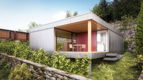rendering fotorealistico casa moderna in vigneto ticinese
