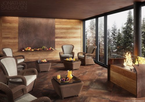 render interior design SPA Wellness Hotel Valsana Arosa progetto Architetto Carlo Rampazzi Ascona