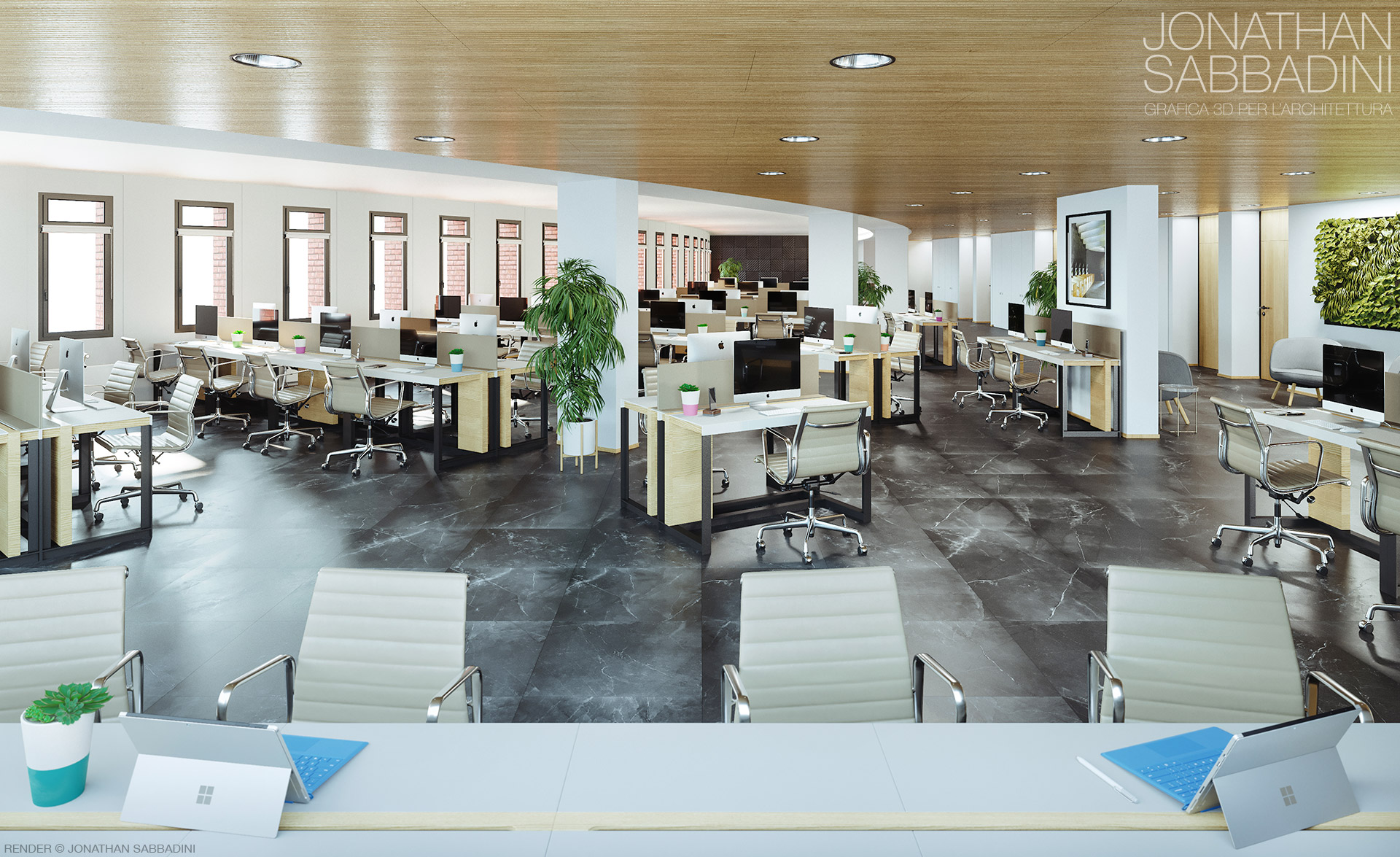 3D ufficio prestigioso Business Center Bellinzona - rendering Jonathan Sabbadini