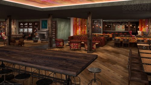 render presentazione progetto interior design ristorante in stile vintage industrial - Jonathan Sabbadini Bellinzona