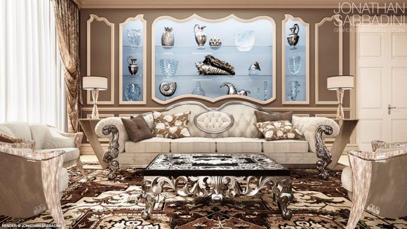 interior design render per salotto a Jeddah