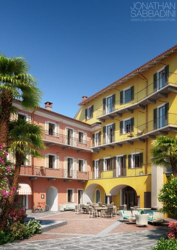 3D fotorealistico architettura edifici ristrutturati con corte interna