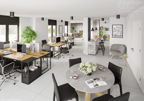 rendering ad alto realismo di ufficio in Lugano