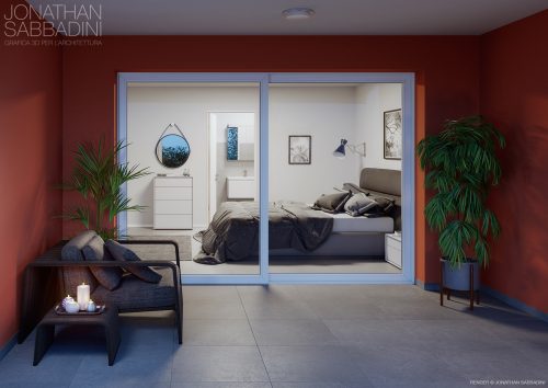 render fotorealistico camera appartamento Residenza Briva