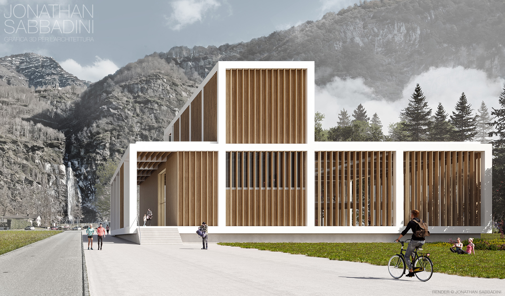 Centro Ricreativo concorso progetto Fiorini Architetti Bellinzona - render Jonathan Sabbadini