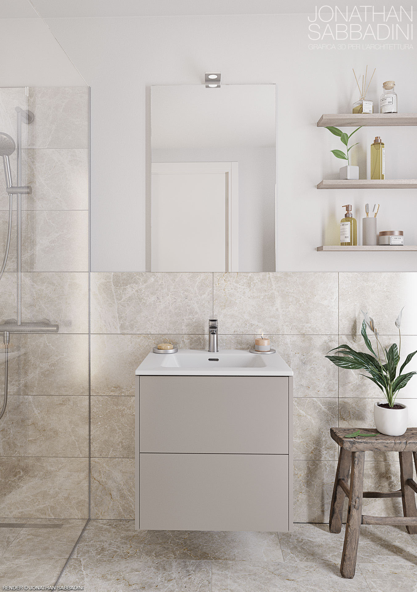 render dettagli bagno appartamento ristrutturato Locarno